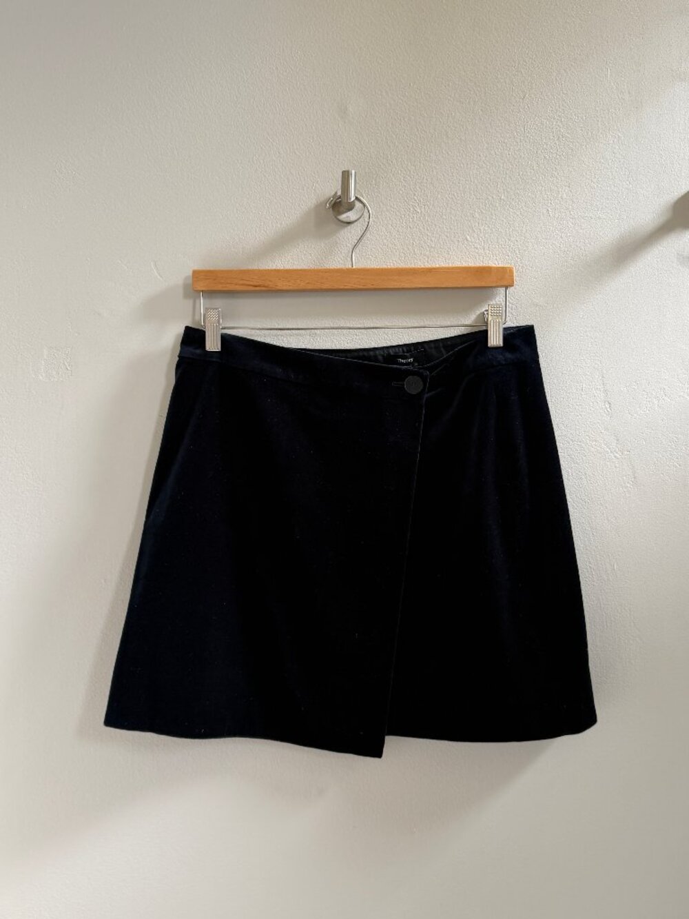Theory Dark Navy Cotton Velvet Wrap Mini Skirt
